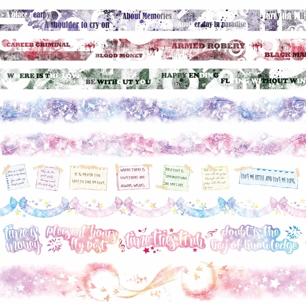 

9 Designs Bow/Rainbow/Letter/Memo/Moon/Lace/Stars Cartoon Japanese Washi Decorative Adhesive DIY Masking Paper Tape StickerGift