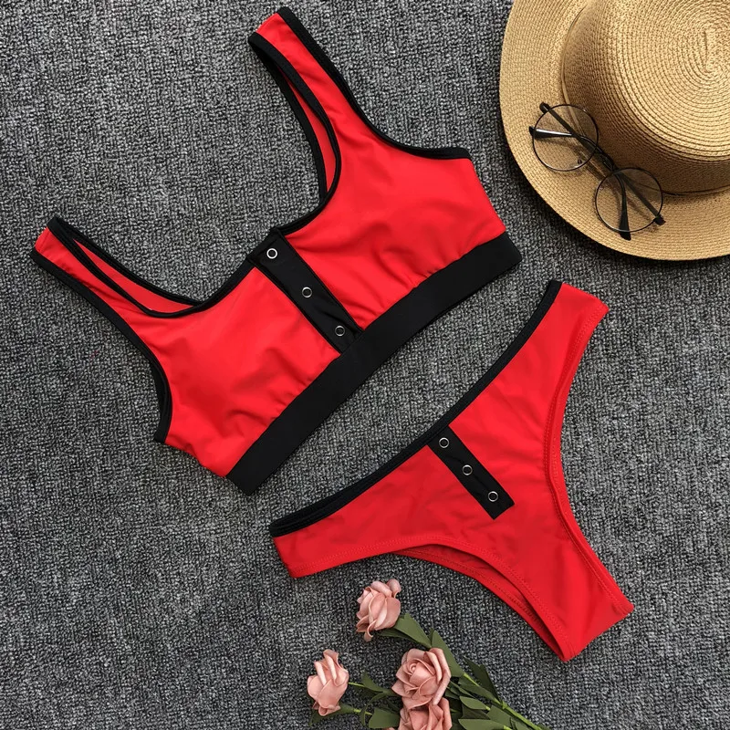 

sport suit bikini hot sale button patchwork color split swimsuit biquinis feminino 2018 traje de bano mujer costume da bagno