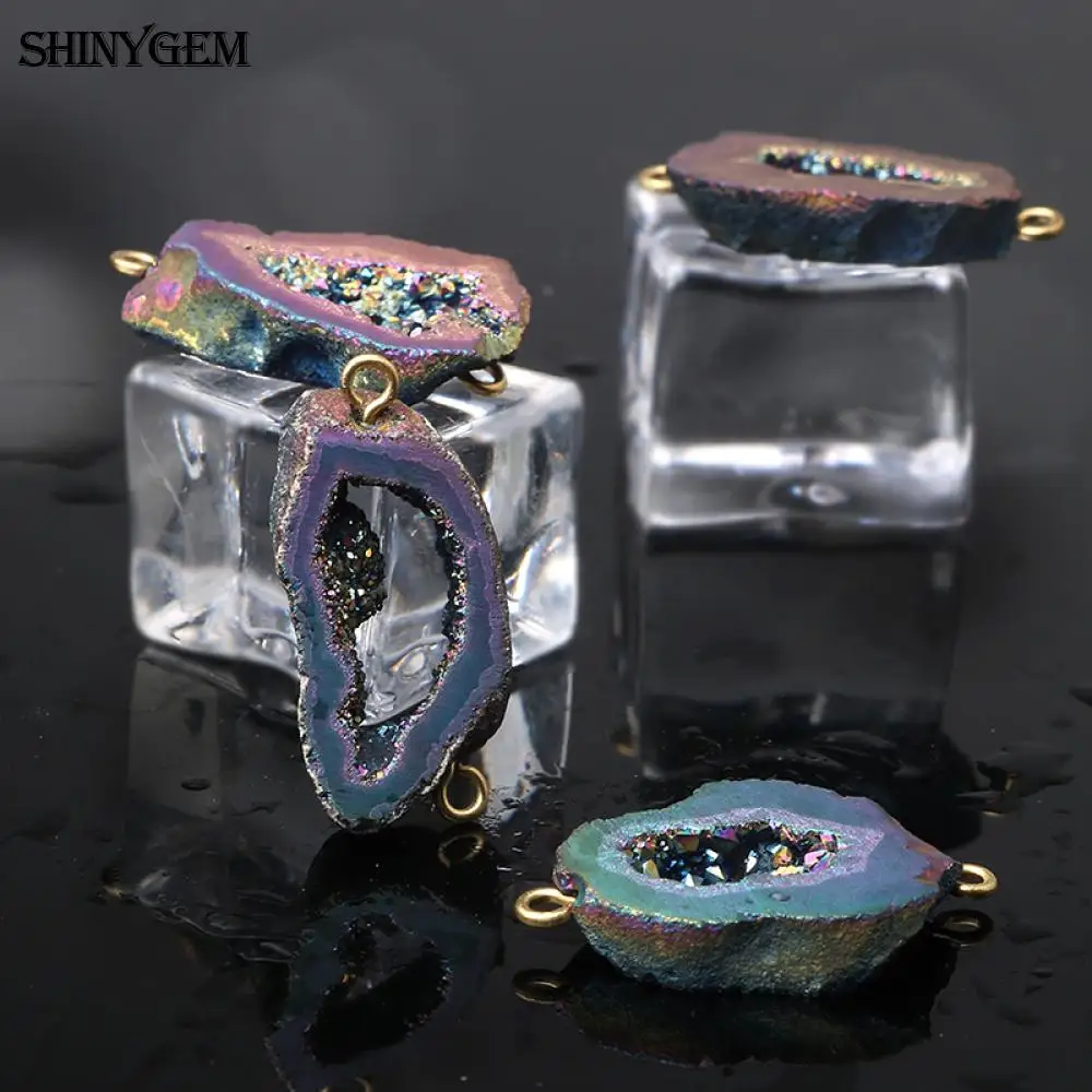 ShinyGem Радужный кристалл кулон натуральный необработанные жеоды Druzy камень