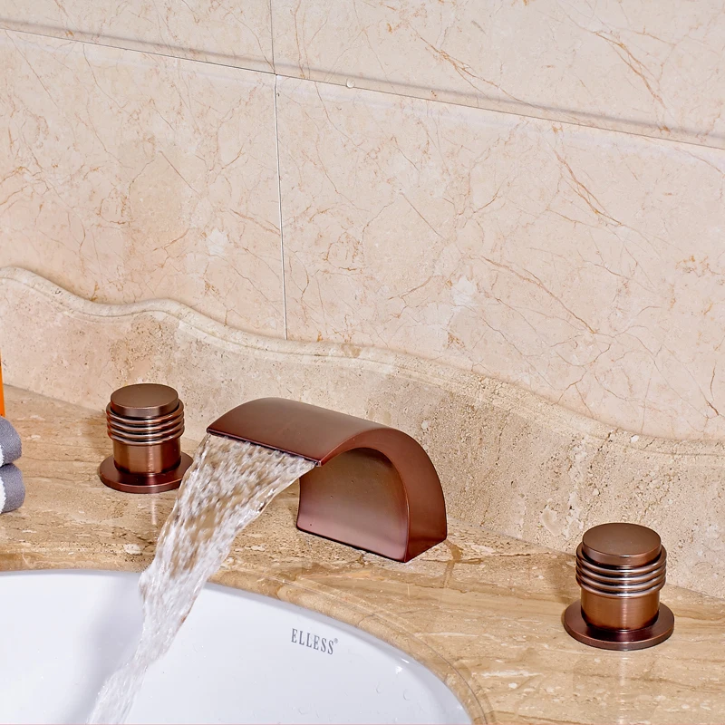 

Wholesale and Retail Deck Mounted Bathroom Sink Faucet Widespread 3pcs Dual Handle Mixer Tap Oil Rubbed Bronze