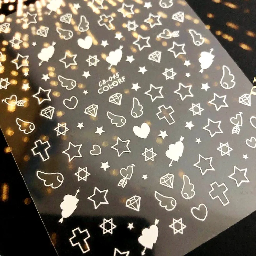 

CB series CB-45 CROSS HEART line Black White Gold Silver letters 3d nail art stickers decal template diy nail tool decorations