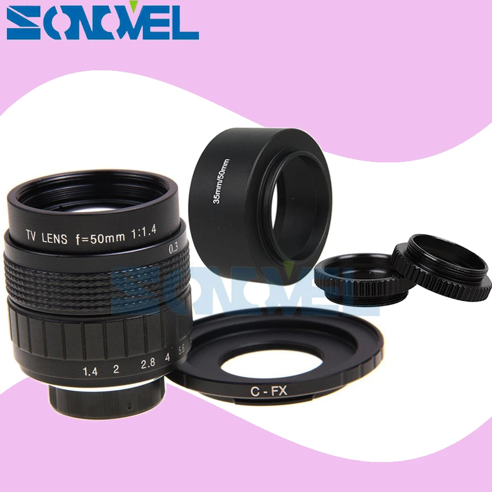 50mm F1.4 CCTV TV Movie lens+C Mount+Macro ring+Lens hood for Fuji Fujifilm X-E2 X-E1 X-Pro1 X-Pro2 X-M1 X-A3 X-A2 X-A1 X-T1 | Электроника