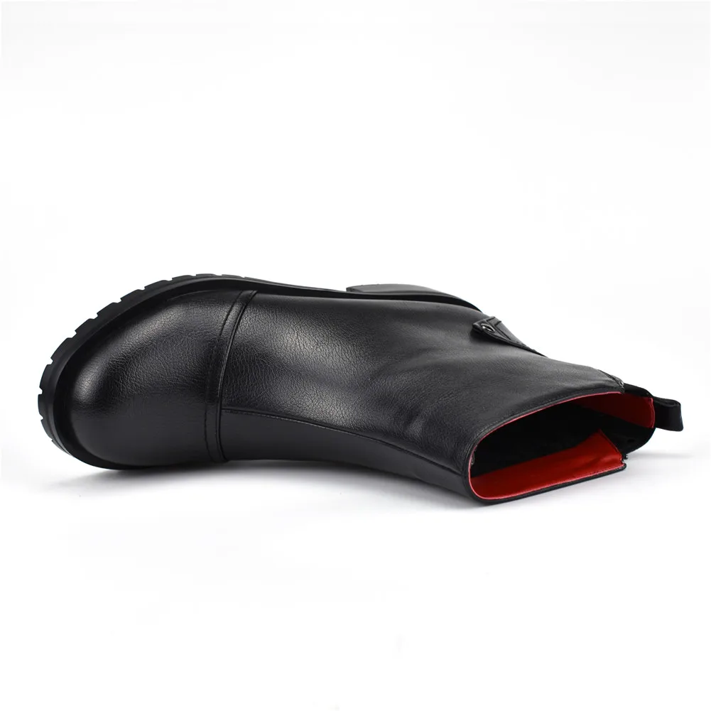 SARAIRIS/Новая модная однотонная обувь на широком каблуке средней высоты, с круглым носком, на молнии, большие размеры 34-42 Женские повседневные Зимние Теплые ботильоны черного цвета