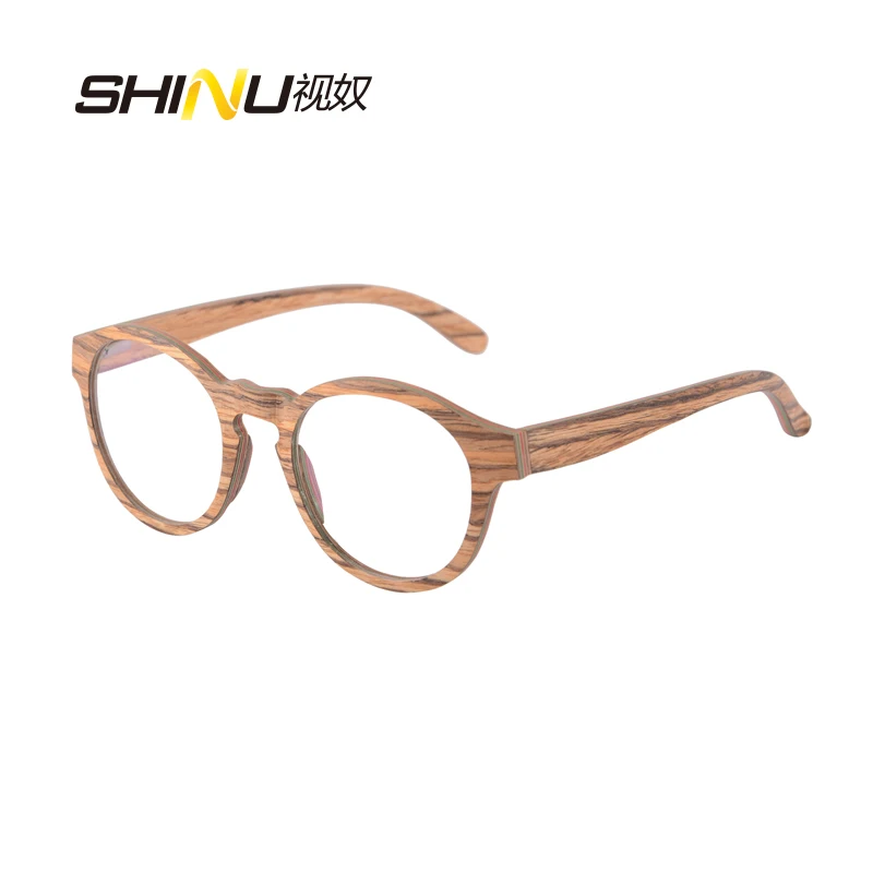 

NEW Round Wood Glasses Frames Men Clear Lens Prescription eyeglass Frames Computer Reading Glasses Women With Box FT3008
