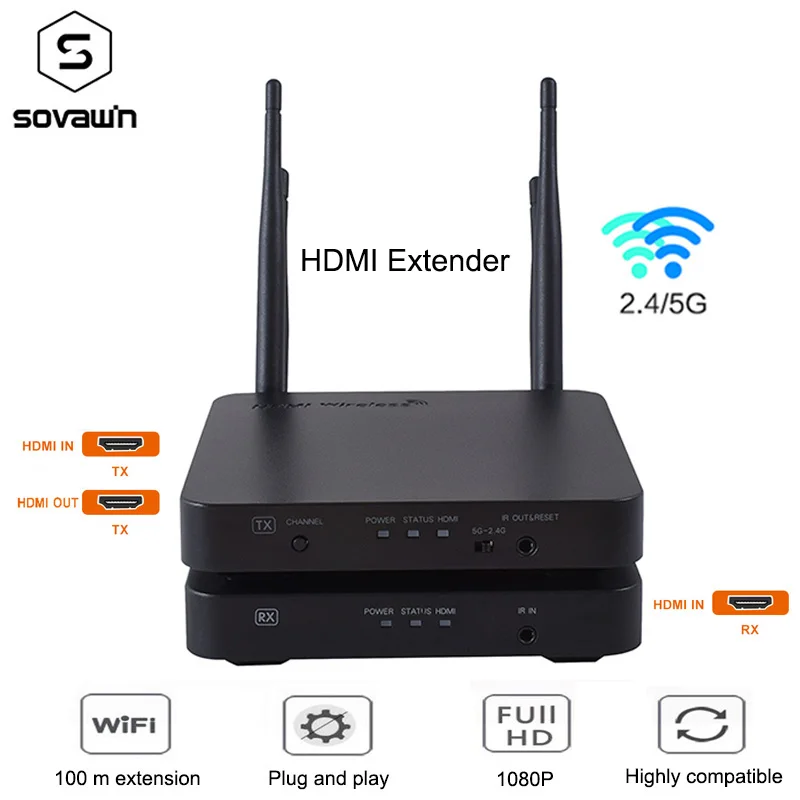 

60HZ HDMI Extender Wireless Transmitter receiver 1080P HD HDMI Extender RX TX IR Audio Video 2.4G 5G WIFI 100m for TV Projector