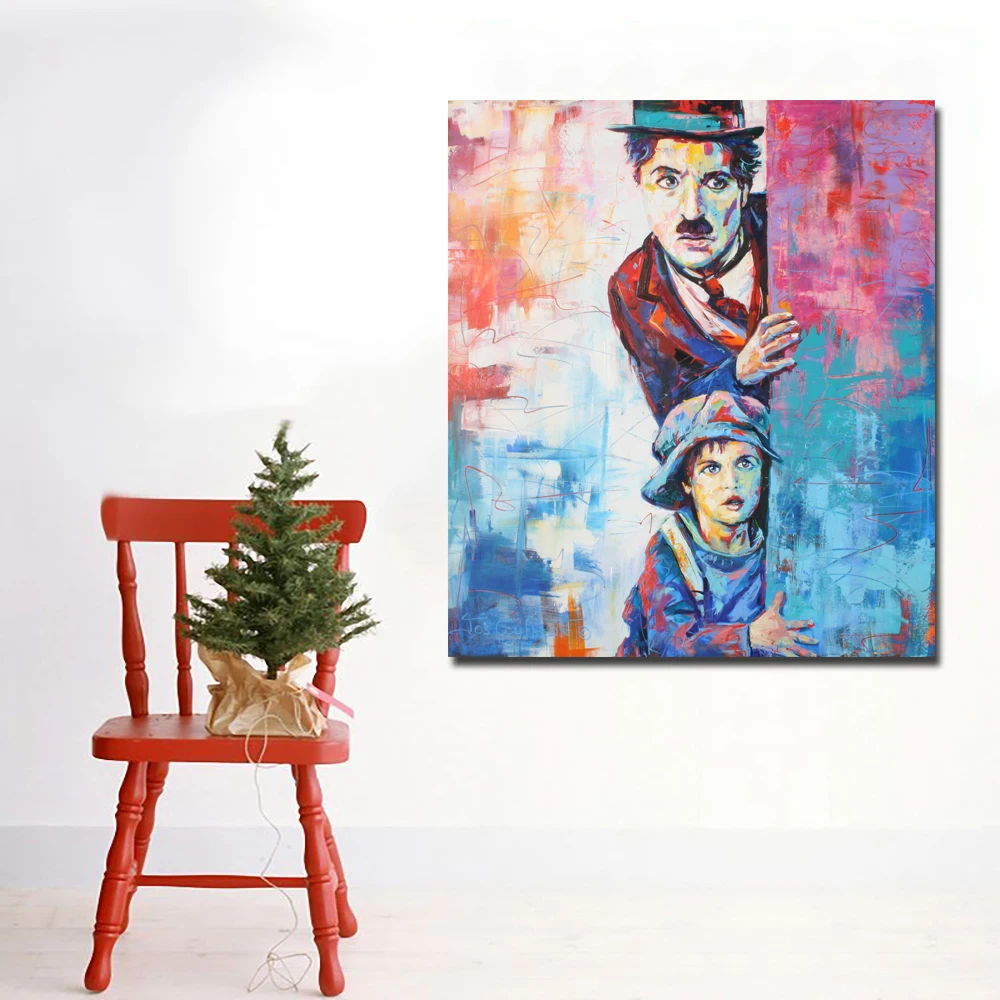 

Abstract Art Voka's Artwork Chaplin And Child Painting Portrait PicturePrinted Wall Art Prints Poster for Living Room Home Decor