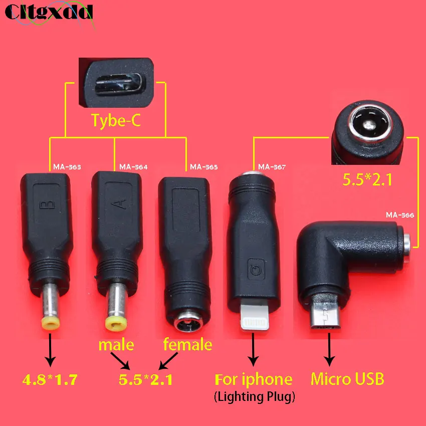 1 шт. DC 5,5*2,1 мм type-C Женский до 5,5X2,1/4,8*1,7 мм Micro USB для iphone штекер для ноутбука ПК DC адаптер питания