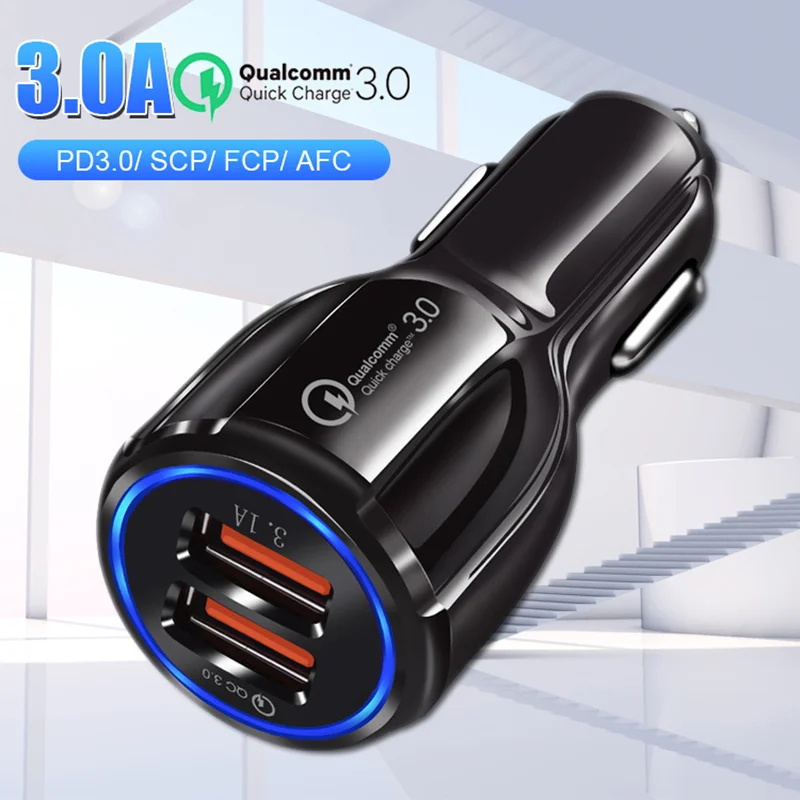 

Quick Charge 3.0 Dual USB Car Charger Adapter Mobile Phone Charger Fast Charging Adapter For IPhone Micro Usb Type-C Car Charger
