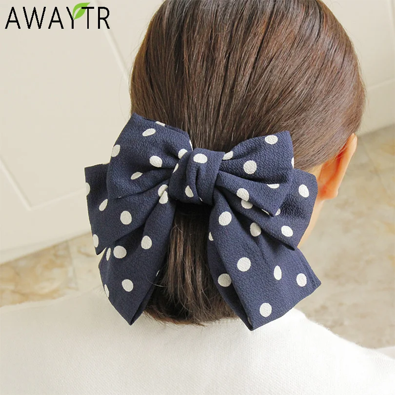 

Chiffon Fabric Dot Leopard Print Large Bow Hair Clip Headband Hairpins Women Barrettes Adult Back Clips Women Hair Accessorie