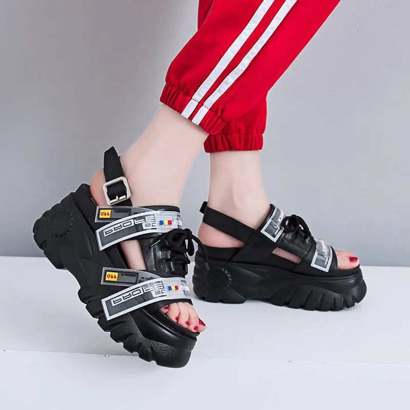 2019 Summer Chunky Sandals Women 8cm Wedge High Heels Shoes Female Buckle Platform Leather Casual Summer Slippers Woman Sandals 2019 Summer Chunky Sandals Women 8cm Wedge High Heels Shoes Female Buckle Platform Leather Casual Summer Slippers Woman Sandals