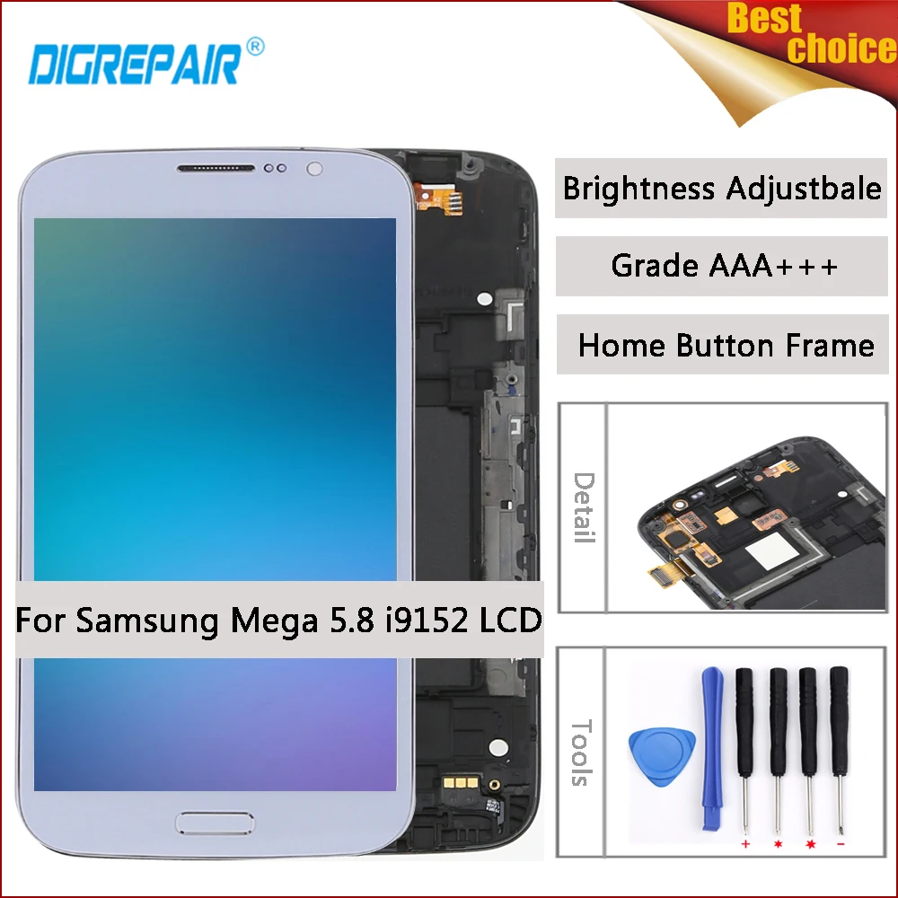 

i9152 lcd For Samsung Galaxy Mega Display 5.8 i9150 i9152 LCD Display Touch Screen Digitizer For samsung mega i9152 Screen Frame