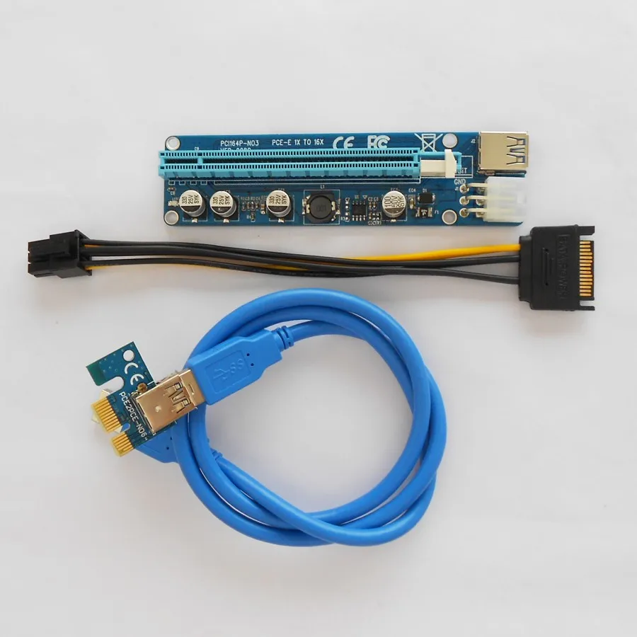 Оптовая продажа 12шт./лот pci e Райзер VER 006C 008C 007S 008S PCI Express 1X до 16X райзеры с SATA/ Molex
