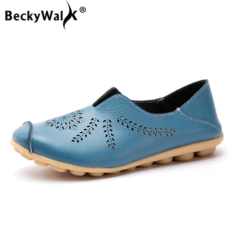 

2019 Spring summer women genuine leather flats women casual sneakers creepers cutouts slip on flat moccasins shoes woman WSH3201