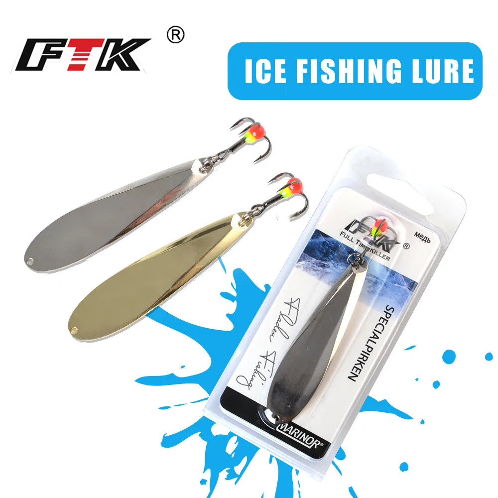 FTK 1PC Spoon Ice Fishing Lure Gold/Silver 12g 73mm Treble Hook 6