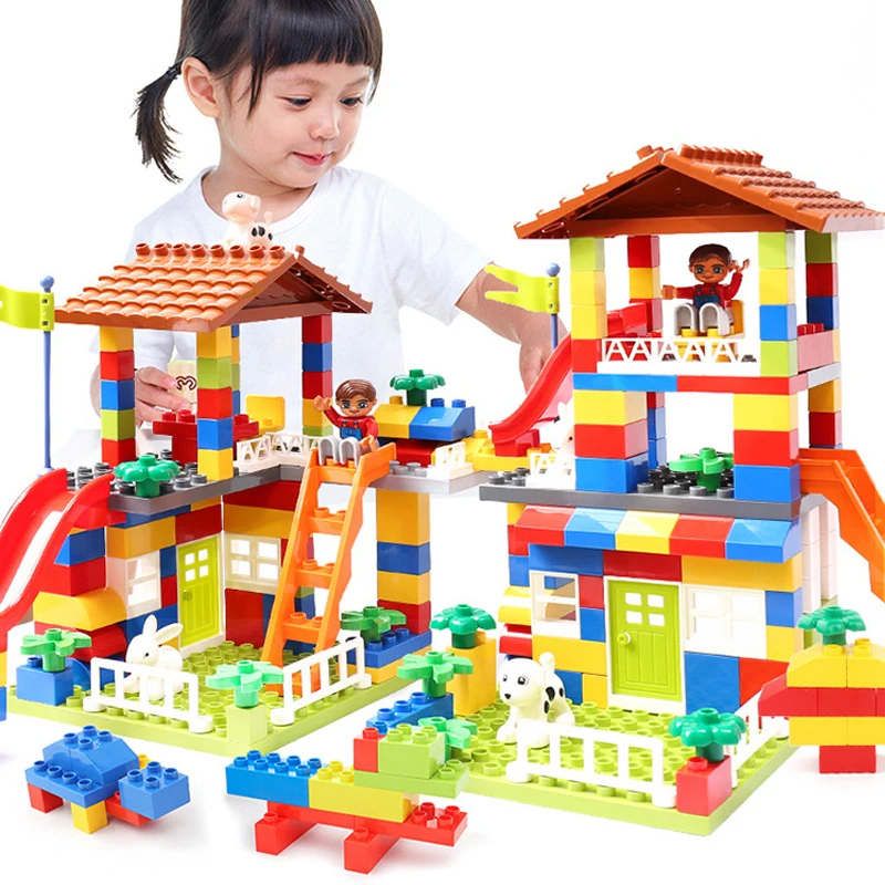 

DIY Colorful City House Roof Big Particle Building Blocks Castle Educational Toy For Children Compatible LegoINGlys duplo slide