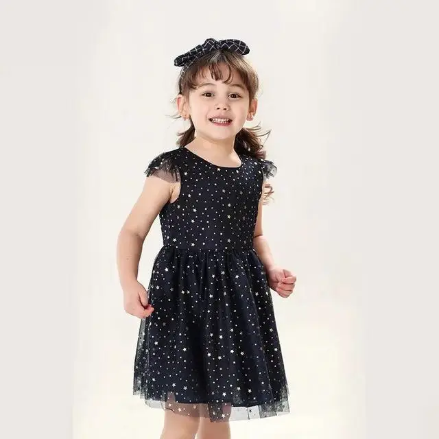 

Baby Girls Dress for Spring Summer Children's Clothing Short Sleeve Double Layer Princess Dresses New Style Cotton-lined Mesh