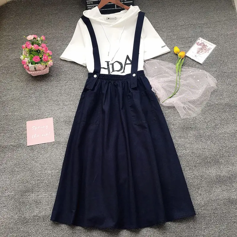 

Mori Girl Summer Women Two Pieces Set White Letter Print Female Crop Top Cotton Linen Solid Skirt Casual Loose Elegant Lady Sets