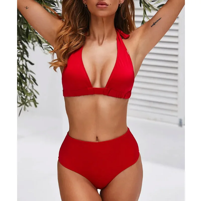 2019 Sexy High Waist Dot Print Bikini swimwear Women Halter Push Up Bikini set Swimsuit female Biquini Beach Wear Bathing Suit