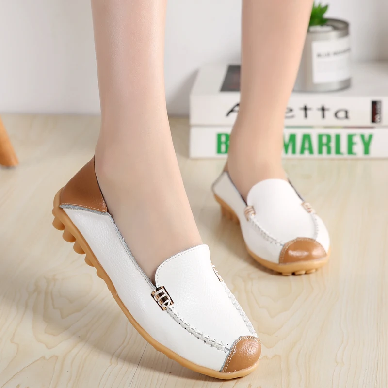 Peu Pliant Appartements Mujer yellow black Sur dark Blue Cuir Chaussures Wine red Mocassins Slip D'été Anti Ballet White Femmes Zapatos Profonde orange Glissement En Véritable Femelle wqnC6p