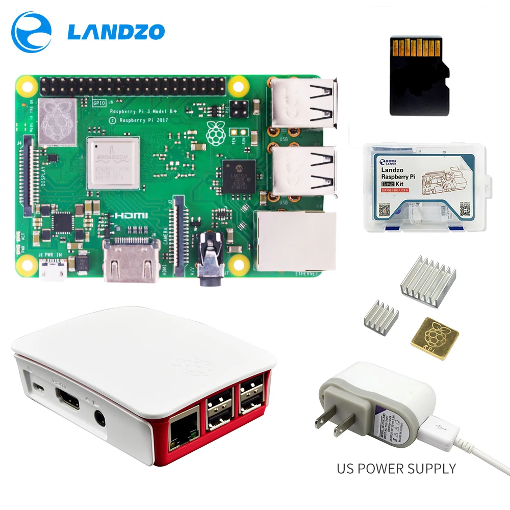 Raspberry Pi 3 Model B + Plus kit plug 5V 2.5A US источник питания чехол SD карта 16G