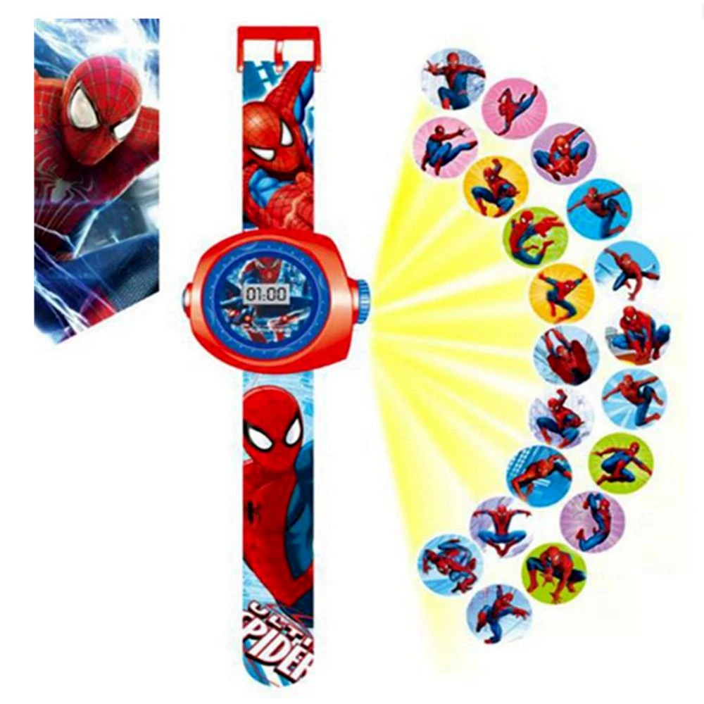 

1pcs Cartoon Digital Watches Led Projector Figures Spiderman Batman Iron Man Ben10 Snow White Action Figures Kid Gift Toy