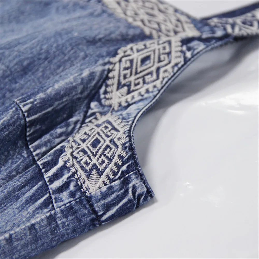 Vintage Summer Denim Dress 2019 Woman Dress Slash Neck Sleeveless  Embroidery Ruffles Hem Dresses K82139 Women Vestidos (21)
