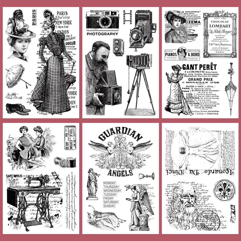 

Retro character Vinci/sartorius/Lady/cameraman/Angel Transparent Clear Silicone Stamp DIY Scrapbooking Album Decoration Supply