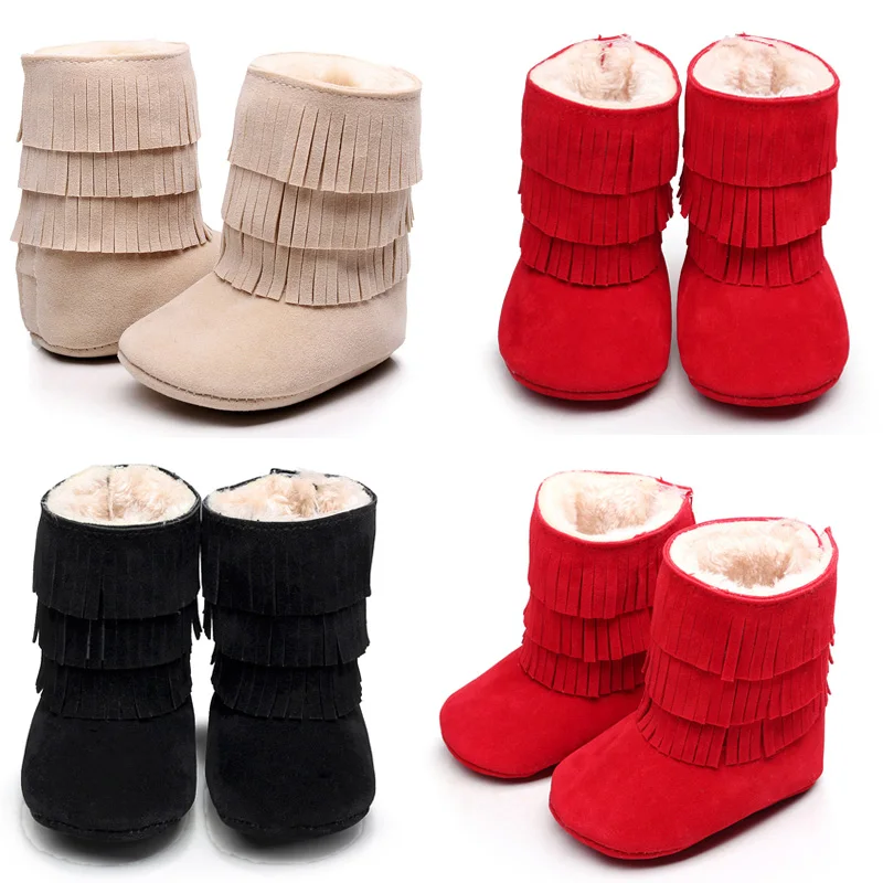 Детские мокасины; Moccs; зимние ботинки для маленьких девочек и мальчиков; из искусственной кожи прочная обувь с бахромой для малышей; нескользящие ботинки на мягкой подошве; 0-24 месяца