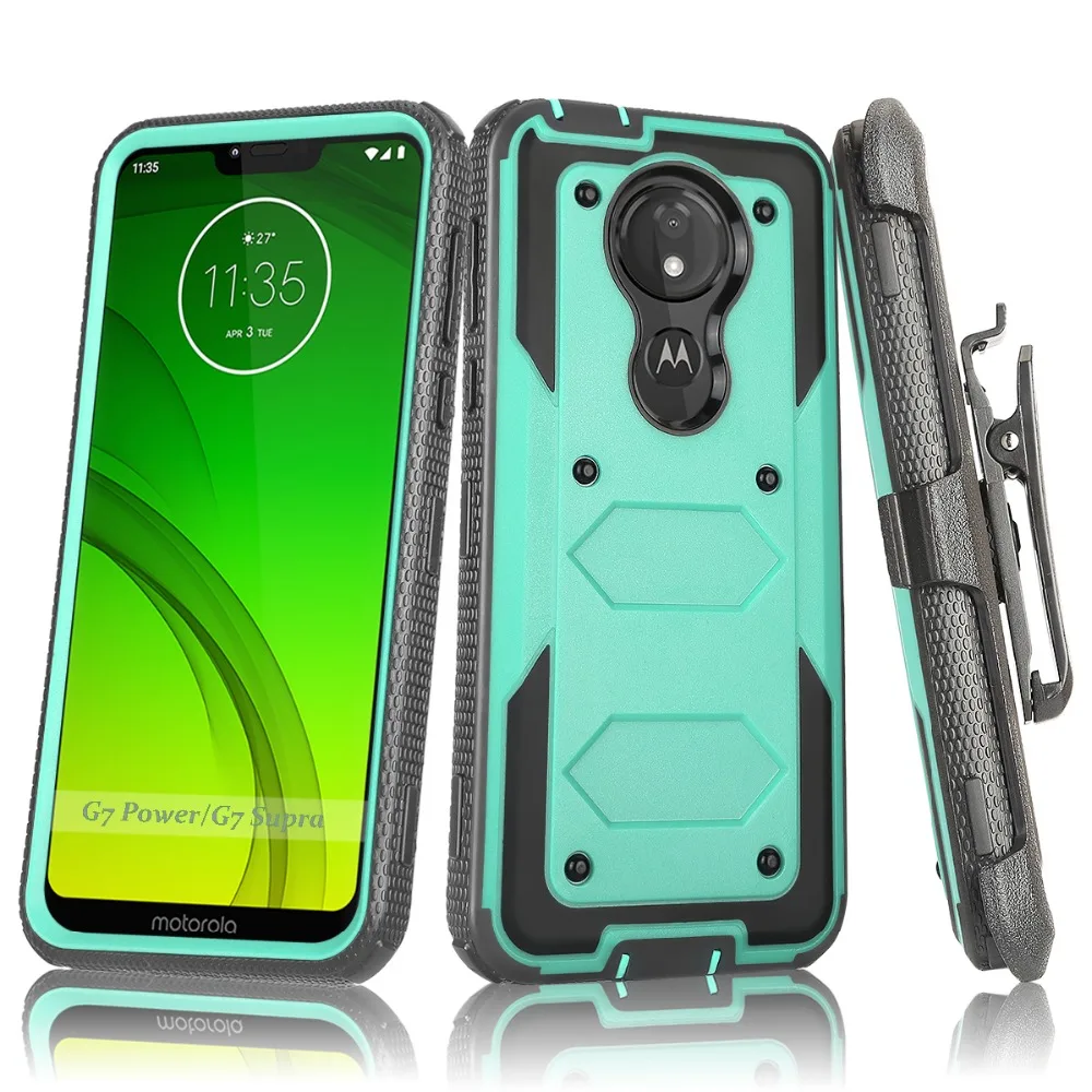 Бронированный чехол для Motorola Moto G7/Plus противоударный с зажимом ремня Жесткий