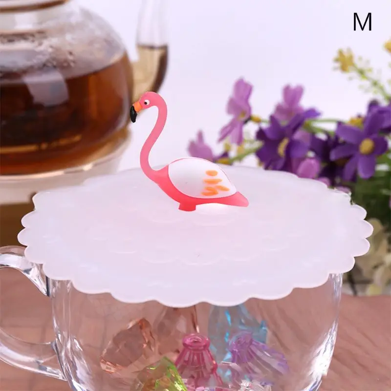 1 шт. Творческий 3D Фламинго Анти-пыль многоразовые стеклянная кофейная кружка чашка открывающаяся крышка Еда Класс силикона с волнистой кромкой для Термальность изоляции - Цвет: Transparent M