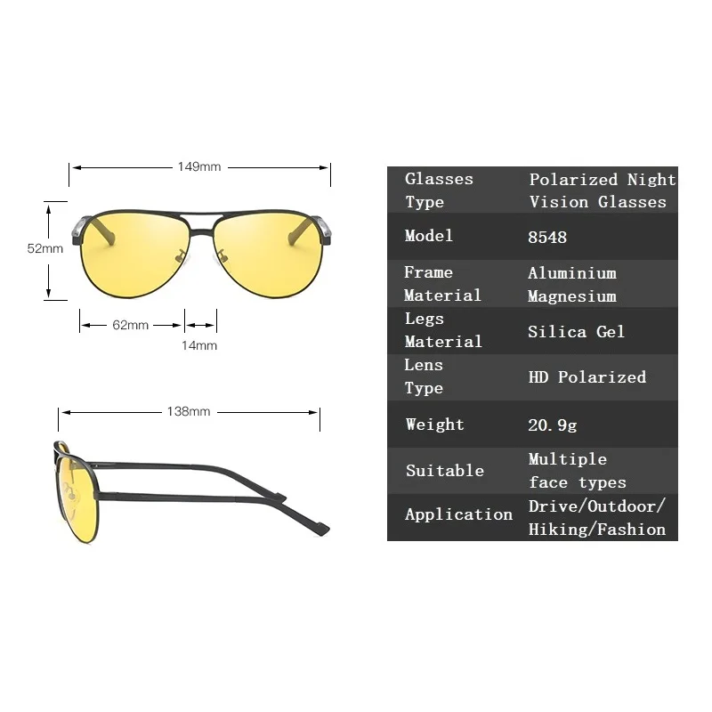 YSO очки ночного видения для мужчин алюминия и магния рамки поляризационные ночное видение очки для вождения автомобиля рыбалка с антибликовым покрытием 8548