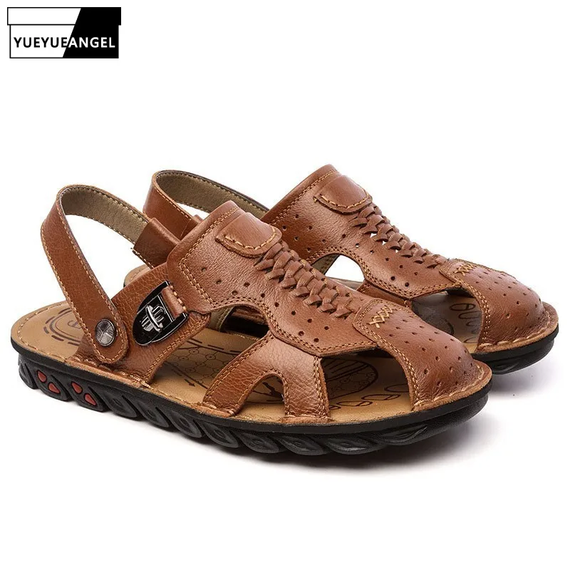 deslizamento khaki Livre Couro Praia Sandálias Ar Ao Flop Real Homens Dos Da Deslizamento Não Sola De Dois Flip Desgaste Brown Macia Verão Slides Respirável Sapatos Vaca HX4qH