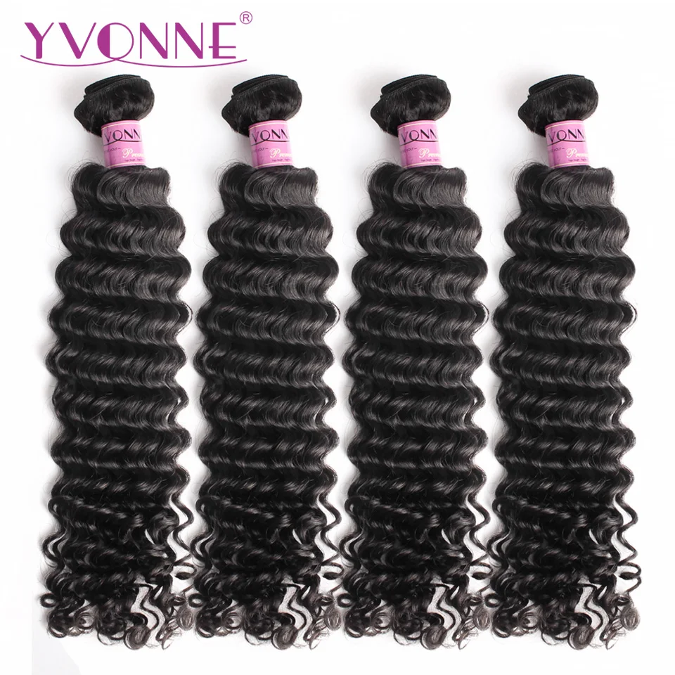 

YVONNE Virgin Brazilian Hair Deep Wave Bundles 4 Bundles Human Hair Weave 12-28 Inches Natural Color