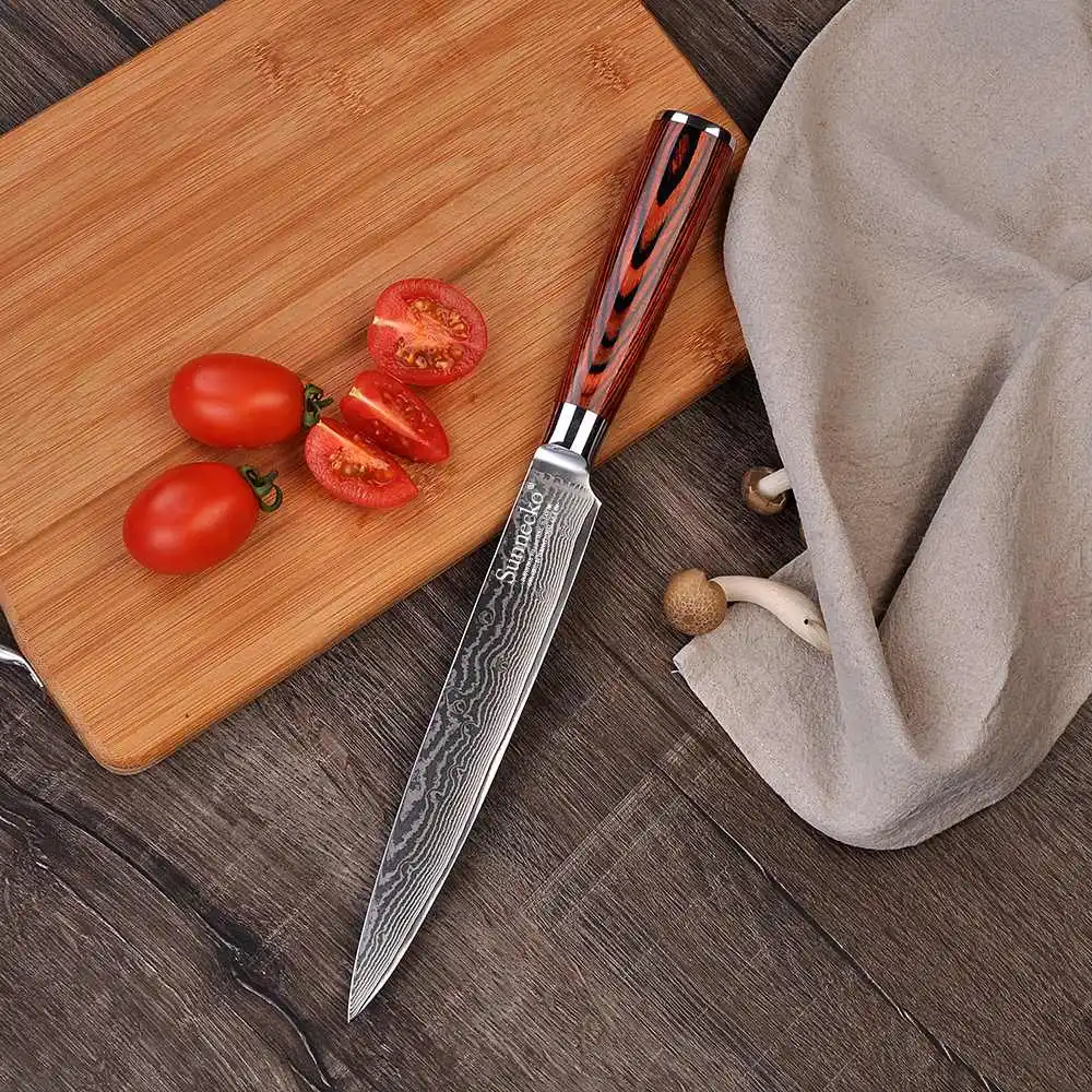 SUNNECKO 73 слоя дамасской стали нож японский VG10 лезвие кухонные ножи Pakka деревянной ручкой острый шеф-повара нарезки овощей резки нож - Цвет: Slicing knife