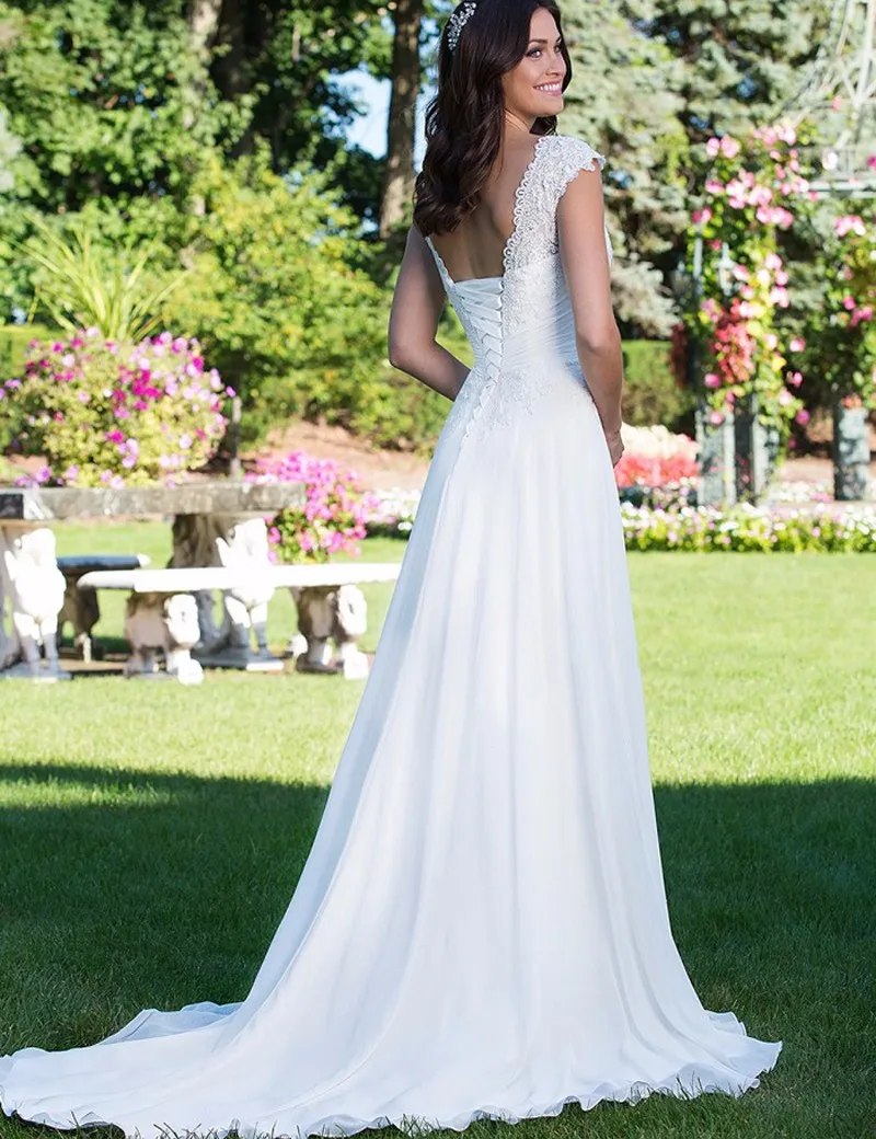Alexzendra милое шифоновое пляжное свадебное платье с плиссированной аппликацией ТРАПЕЦИЕВИДНОЕ свадебное платье больших размеров Vestidos De Novia