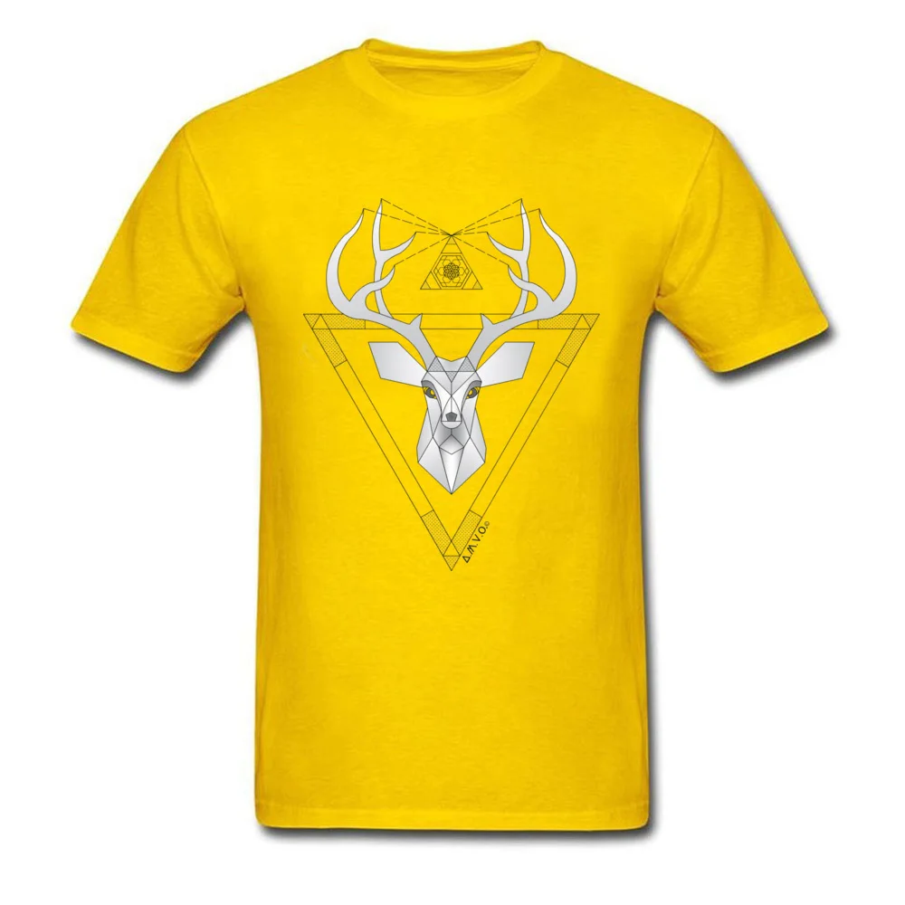 Birthday Geometric Minimal Deer O Neck T-Shirt NEW YEAR DAY Tees Short Sleeve for Men Hot Sale Pure Cotton Printing T Shirt Geometric Minimal Deer yellow