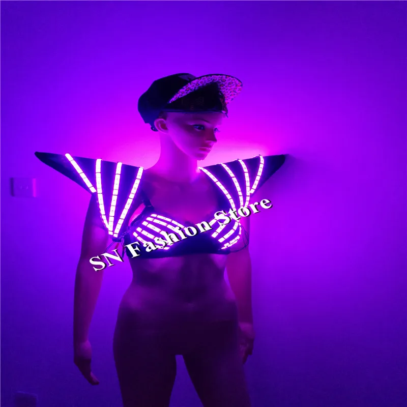 NZ001-2-3 barevné LED světelné kostýmy dj disco oblečení světelný bar taneční sál taneční dámy sexy fáze pódium kalhoty podprsenka rameno