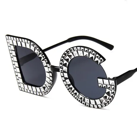 JAXIN okulary тенденция большие солнцезащитные очки Для женщин Ретро Алмаз солнцезащитные очки MS бренд дизайн Личность Модные очки UV400 Óculos - Цвет линз: Черный