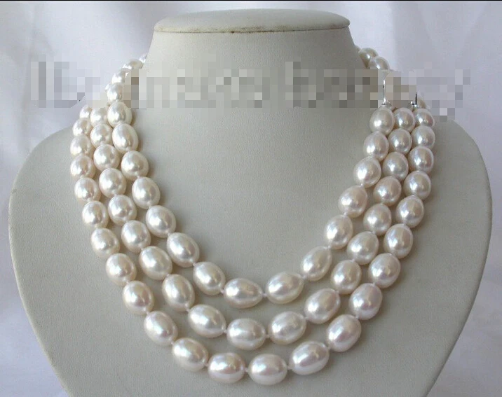 

Free shipping >>>>>>stunning 3rows big 13mm baroque white freshwater cultured pearl necklace h567