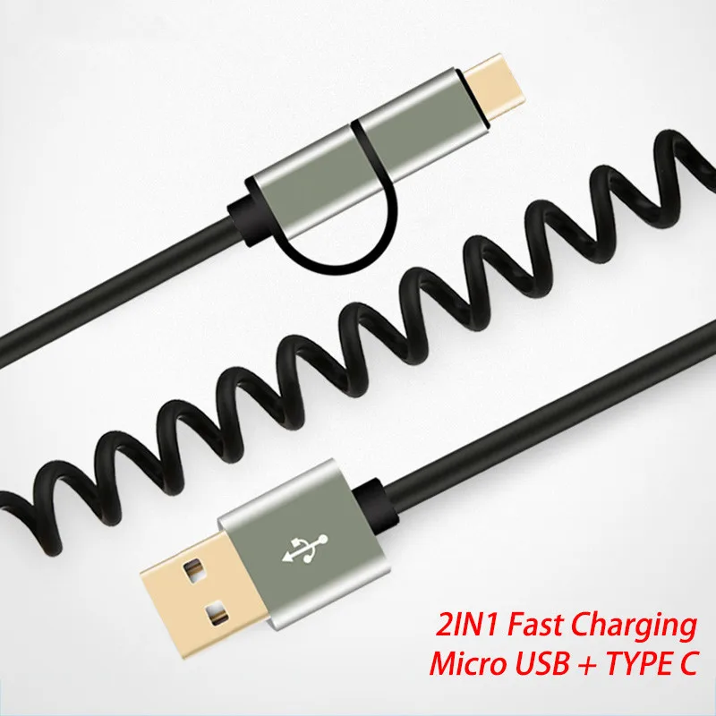 

2 in 1 Micro USB TYPE C Cable 2A Fast Charger Spring Data Cable For XIAOMI 5 5A 5X A1 6 6X 7 Mix 2 2S Redmi Note 4 4A 4X 5 Plus