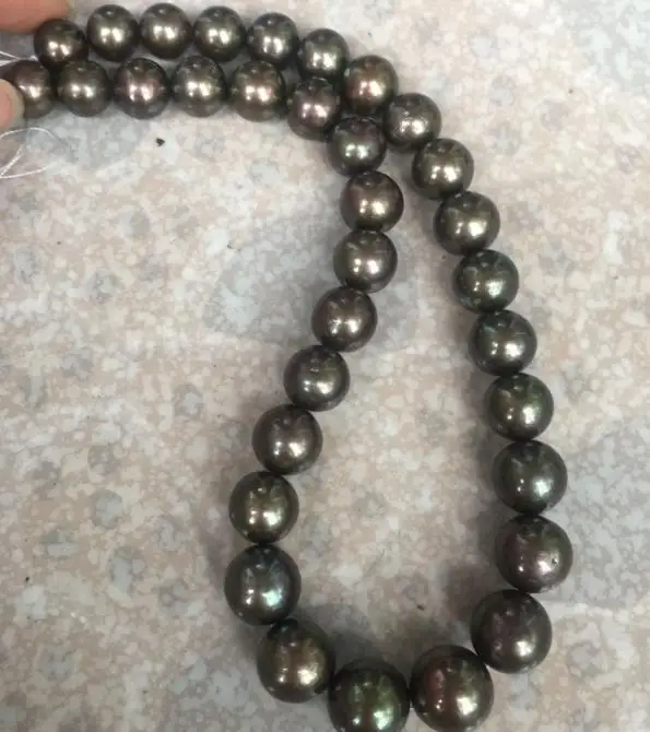 

stunning huge 12-14mm round freshwater black pearl necklace 18inch 925silver