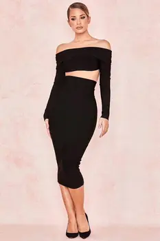 

New Fashion Sexy Women Sets Top Full Sleeve Simple Rayon Bandage Evening Party Sets Top Quality