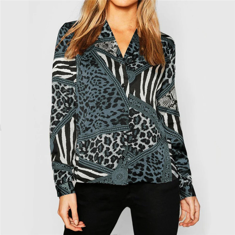 2019 Women Blouses Summer Chiffon Leopard Blouse Long Sleeve Sexy V-neck Lady Office Shirt Loose Tops Plus Size Blusas Chemisier