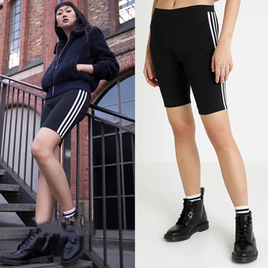 

2019 Women Shorts High Waist Summer Cotton Casual Striped Shorts For Women Elastic Waist Shorts Female Mujer Vintage Black