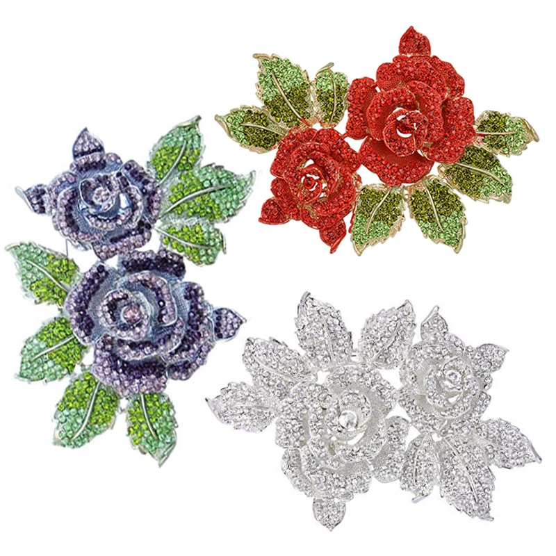 国産 女性のオーストリアのクリスタル咲く美しいラインストーンローズフラワーブローチピンジュエリー 新品本物 Dhis Pnlp Sn