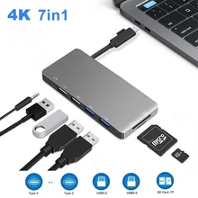 Новейший USB-C 2,0*2 тип-c концентратор порт 4 K к USB 3,0*2 Адаптер для lightning аудио/Mic порт 3,5 мм разъем с SD/TF концентратор-картридер