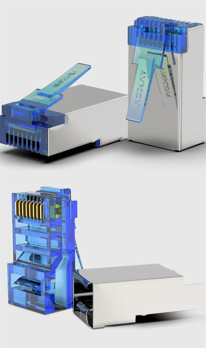 AMPCOM CAT5e экранированный RJ45 модульный разъем 8P8C обжимной Конец Ethernet кабель Ethernet разъем позолоченный 50U