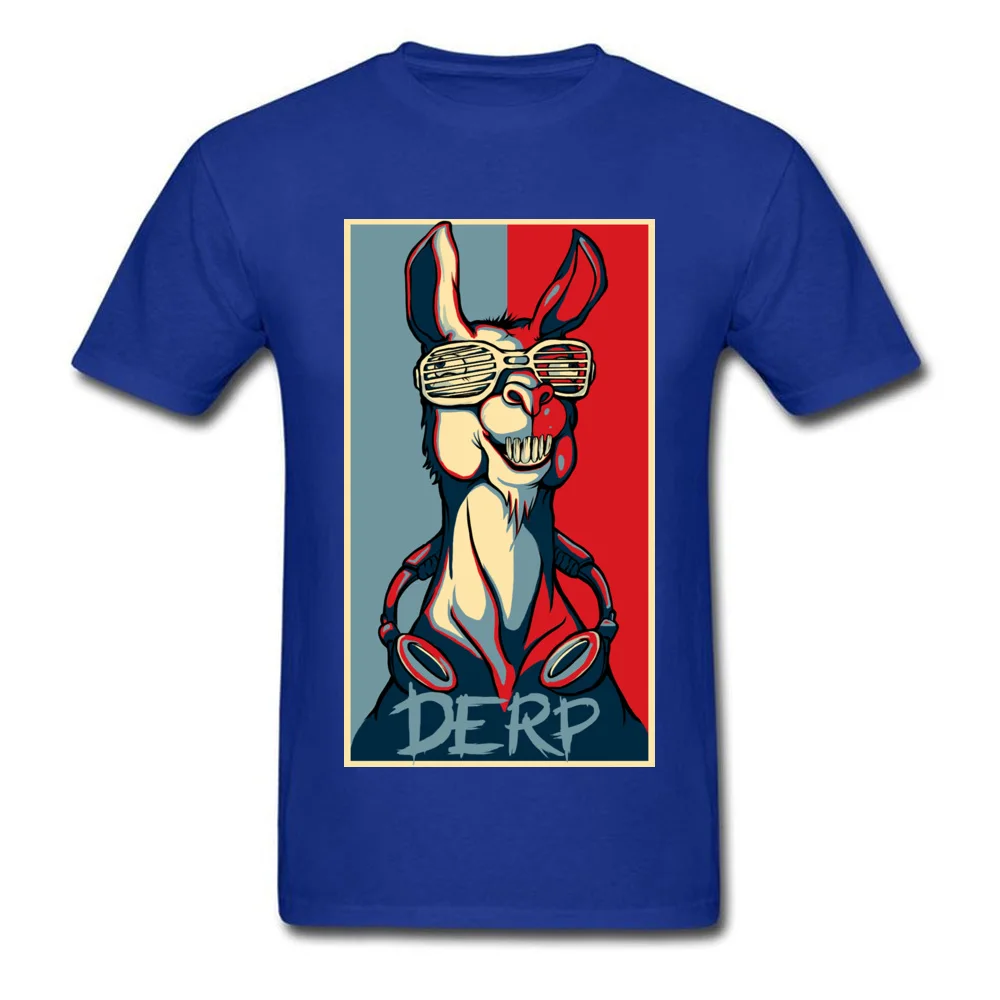 Casual Derp Llama Design Short Sleeve Lovers Day Tees Hip Hop Round Neck 100% Cotton Tee-Shirt Man T-shirts Top Quality Derp Llama blue