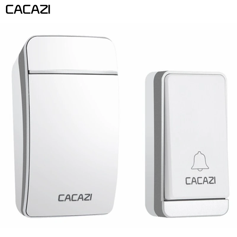 CACAZI Self-powered Wireless Doorbell Waterproof No Battery LED Flash US Plug Home Cordless door bell 1 Button 1 2 Receiver