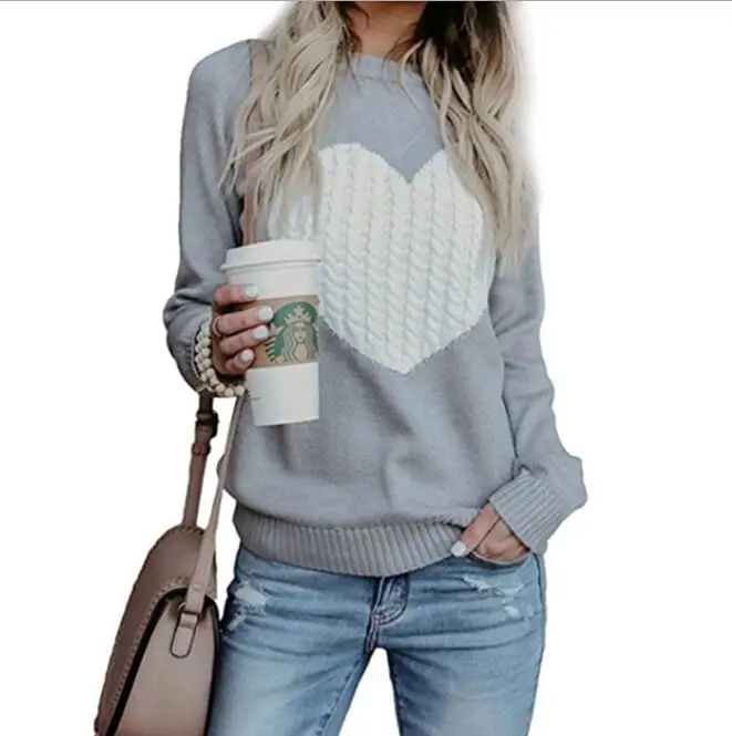 Skup Jesień zima kobiety swetry swetry długi sweter z rękawem Slim Heart dzianinowe swetry Sueter Mujer